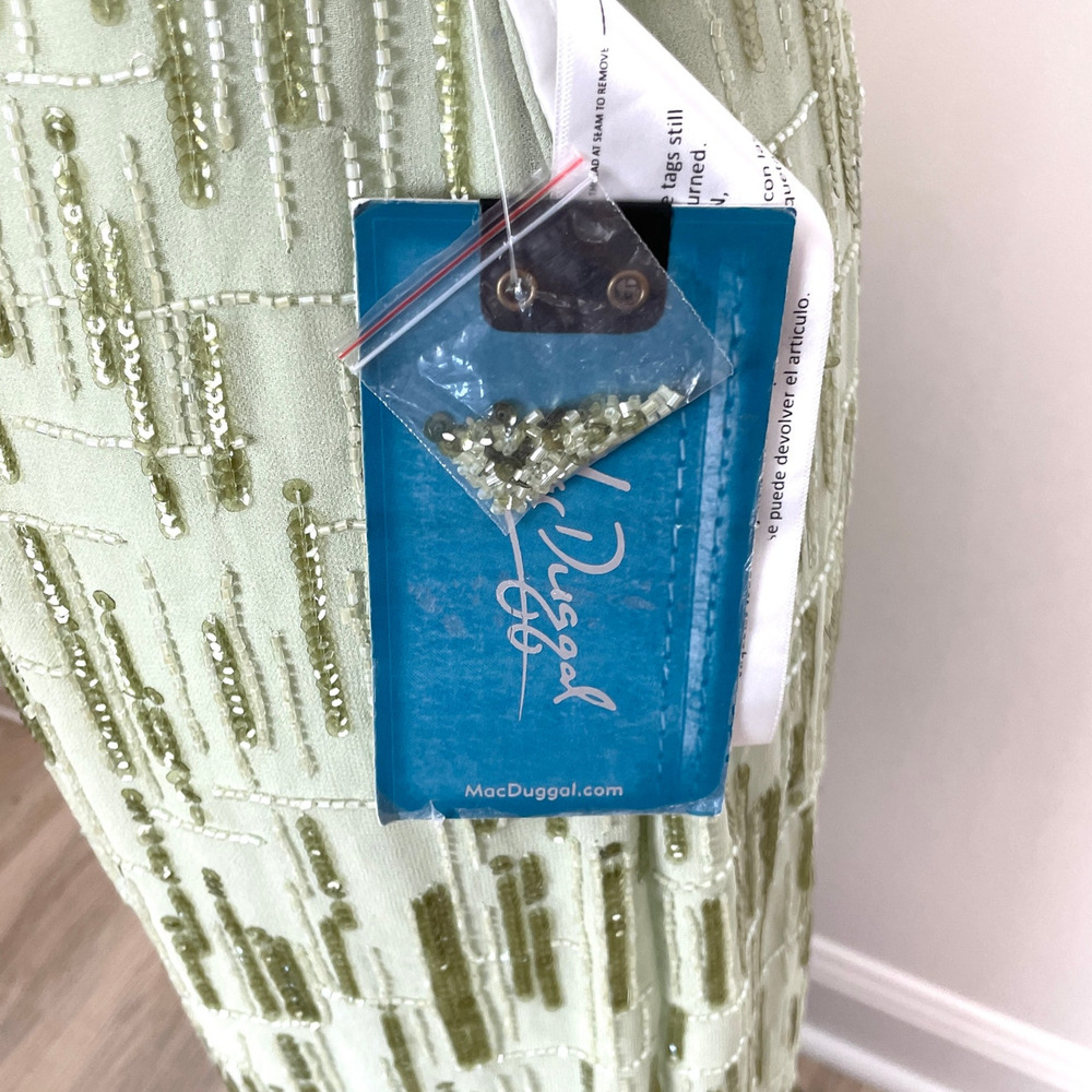 Mac Duggal Abstract Beaded Sleeveless Midi Dress In Sage Green 70264 Size 6 New - Picture 11 of 13
